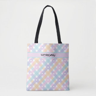 Personalisierte Pastel Rainbow Gingham Pattern Tas Tasche