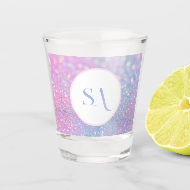 Personalisierte Pastel Rosa Glitzer Shotglas Schnapsglas (Vorderseite)