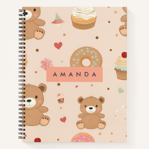 Personalisierte Pastel Teddy Bear und Donut Desser Notizbuch