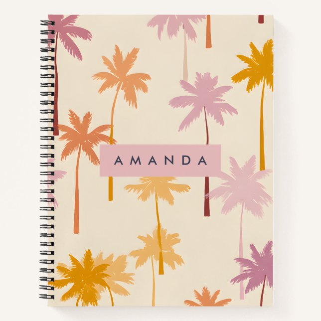 Personalisierte Pastel Tropical Sunset Palm Tree Notizbuch (Vorderseite)