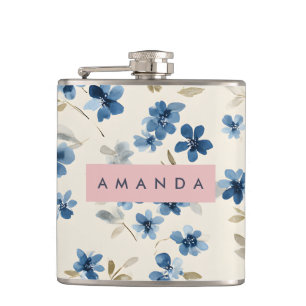 Personalisierte Pastel Watercolor Blauer Blossom Flachmann