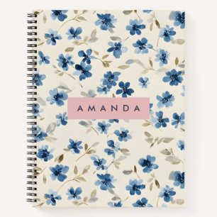 Personalisierte Pastel Watercolor Blauer Blossom Notizbuch