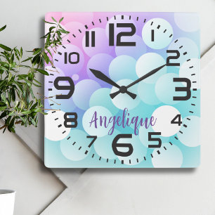 Personalisierte Pastell-Blasen-Wanduhr Quadratische Wanduhr