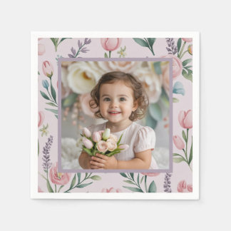 Personalisierte Pastell-Blumen-Foto-Geburtstagsfei Serviette