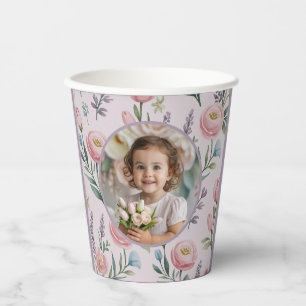 Personalisierte Pastell-Blumen-Foto-Kindergeburtst Pappbecher