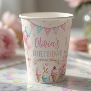 Personalisierte Pastell-Eiscreme-Geburtstagsfeier  Pappbecher