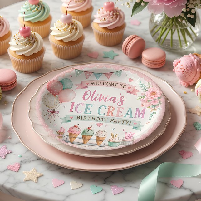 Personalisierte Pastell-Eiscreme-Geburtstagsfeier  Pappteller (Von Creator hochgeladen)