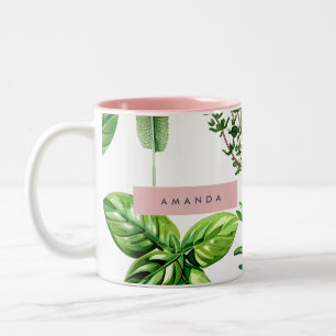 Personalisierte Pastell-Farben-Üppige Gartenkräute Zweifarbige Tasse