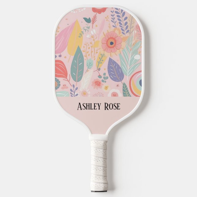 Personalisierte Pastell Floral Individuelle Name G Pickleball Schläger (Vorderseite)