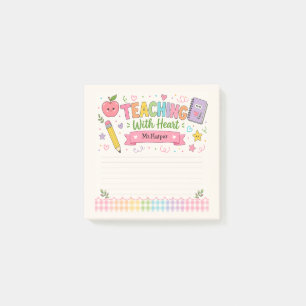 Personalisierte Pastell-Gingham-Lehrerin Mit Herz  Post-it Klebezettel