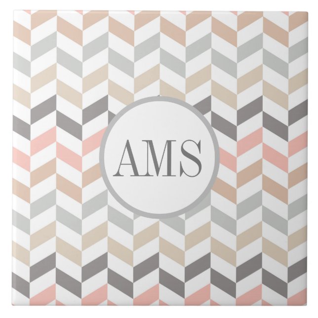 Personalisierte Pastell Herringbone-Monogramm Fliese (Vorderseite)