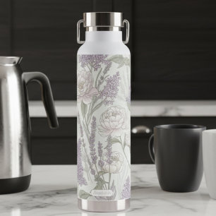 Personalisierte Pastell-Pfingstrose Lavendel Trinkflasche