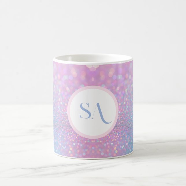 Personalisierte Pastell Pink-Glitzer-Tasse mit Mon Kaffeetasse (Mittel)