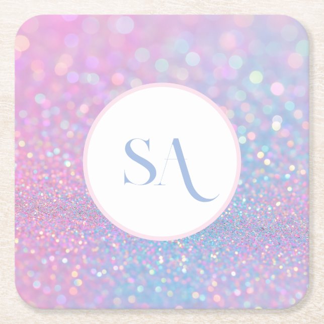 Personalisierte Pastell Pink Glitzer Untersetzer P (Vorderseite)