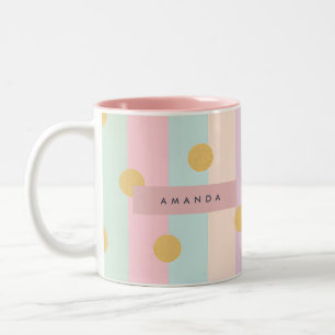 Personalisierte Pastell-Regenbogenstreifen mit Pun Zweifarbige Tasse