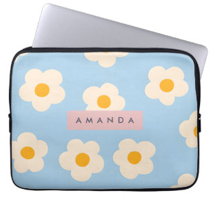 Personalisierte Pastell-Retroblaue Gänseblümchenbl Laptopschutzhülle