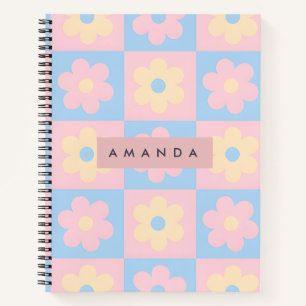 Personalisierte Pastell Rosa Blau Retro Gänseblümc Notizbuch