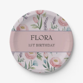 Personalisierte Pastell-Rose und Tulpen Pappteller