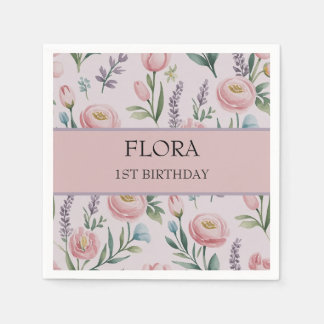 Personalisierte Pastell-Rose und Tulpen Serviette