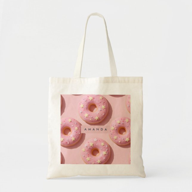 Personalisierte Pastell Whimsical Pink Donuts Tragetasche (Vorne)