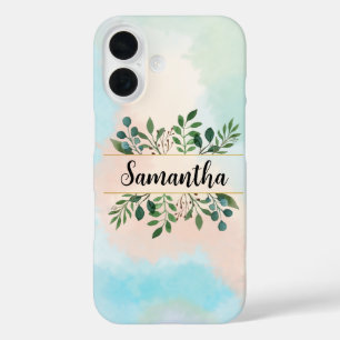Personalisierte Pastellfarben Ästhetische Blätter iPhone 16 Hülle