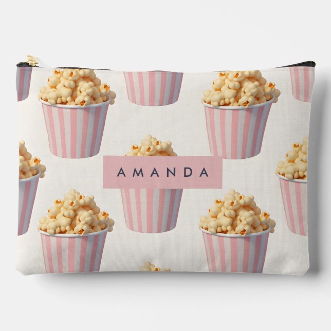 Personalisierte Pastellrosa Popcorn-Eimer Zubehörtasche (Vorderseite)