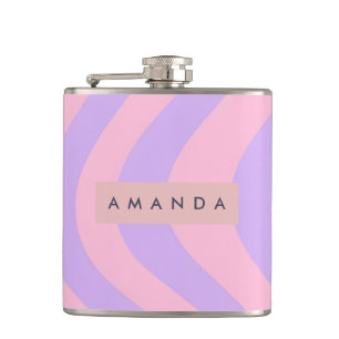Personalisierte Pastellrosa und Lavendel Wellenstr Flachmann