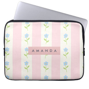 Personalisierte Pastellstreifen mit Blume Laptopschutzhülle