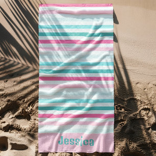 Personalisierte Pastellstreifen Strandtuch