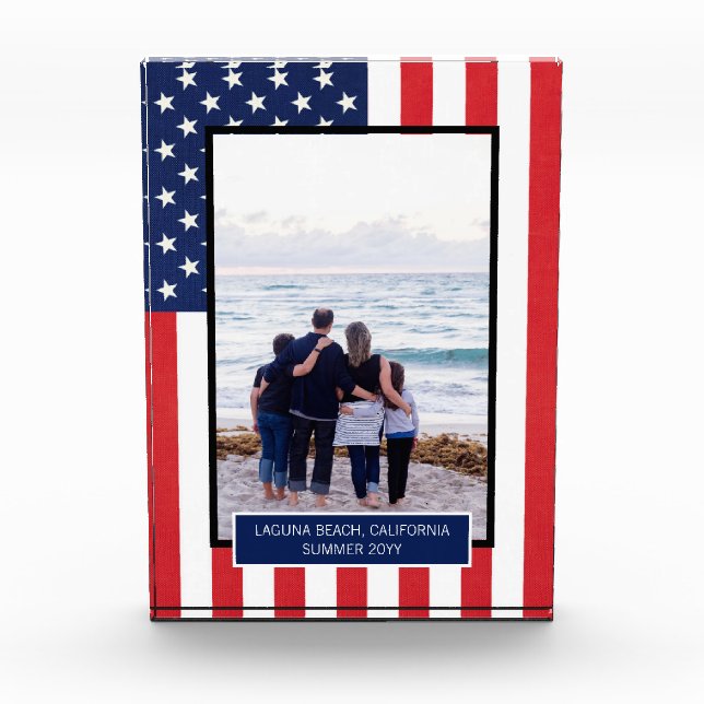 Personalisierte patriotische amerikanische Flagge Fotoblock (Vorderseite)