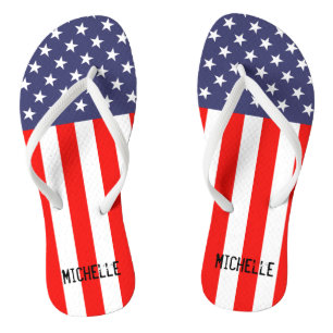 Personalisierte patriotische Fahnenwappenschwellen Flip Flops
