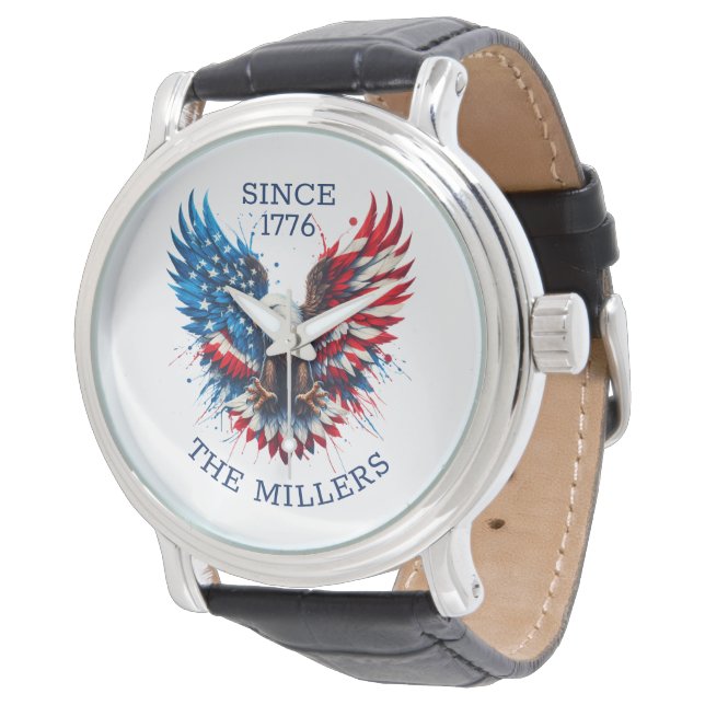 Personalisierte Patriotische Farben Amerika kühne  Armbanduhr (Schrägansicht)