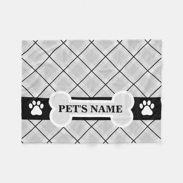 Personalisierte Paw-Druck- und Knochenkleber Fleecedecke (Vorderseite (Horizontal))