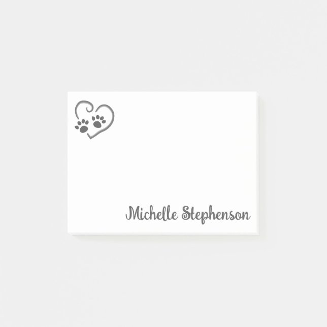 Personalisierte Paw-Prints im Herzen mit Namen Post-it Klebezettel (Vorderseite)