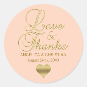 Personalisierte PEACH Gold LIEBE & DANK Hochzeit Runder Aufkleber