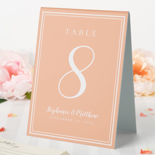 Personalisierte Peach Wedding Tischnummer Einfach Tischaufsteller (In Situ (Hochzeit))