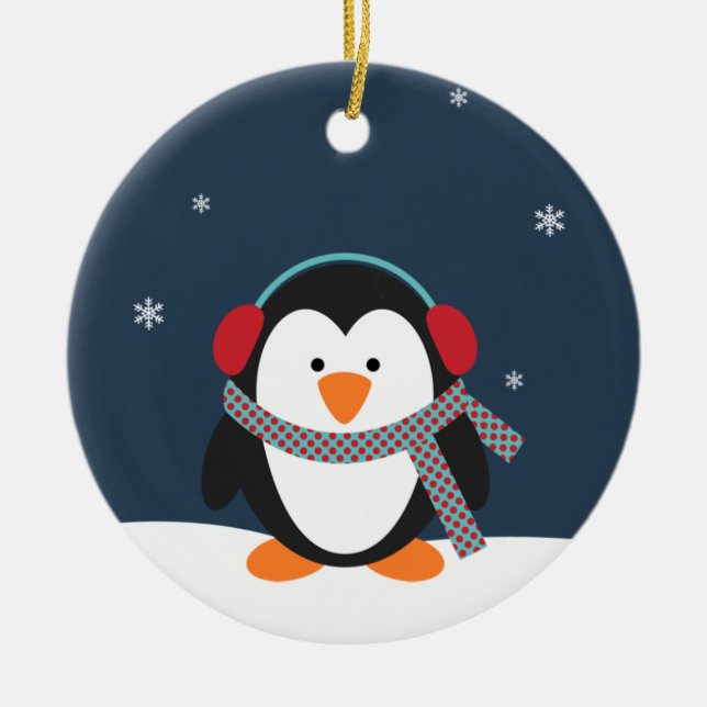 Personalisierte Penguin-Weihnachtsverzierung Keramik Ornament (Vorne)