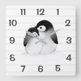 Personalisierte Penguins-Wohngestaltung-Wand-Uhr Quadratische Wanduhr
