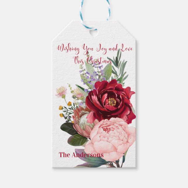 Personalisierte Peony Blume Weihnachtsgeschenke Ta Geschenkanhänger (Vorderseite)