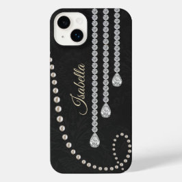 Personalisierte Perle und Diamanten auf Black N iPhone 14 Plus Hülle