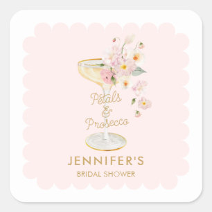 Personalisierte Petals and Prosecco Brautparty Quadratischer Aufkleber