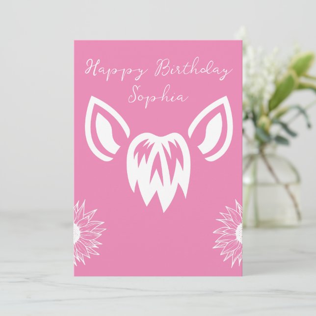 Personalisierte Pferdeohren Sonnenblumen Minimalis Einladung (Stehend Vorderseite)