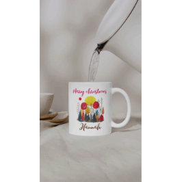 Personalisierte Pfingstrose Botanische Weihnachten Zweifarbige Tasse