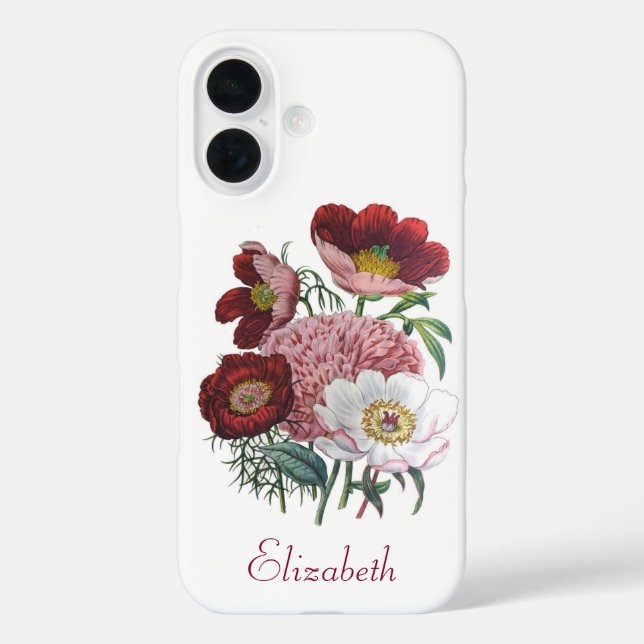 Personalisierte Pfingstrosen  iPhone 16 Hülle (Rückseite)