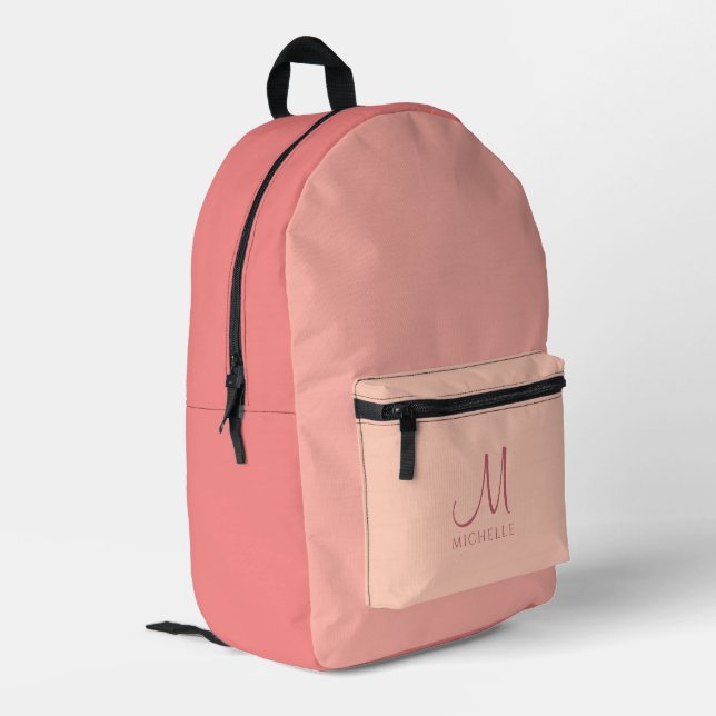 Personalisierte Pfirsichtöne Moderne Niedliche Vor Bedruckter Rucksack (Rückseitige Ecke links)