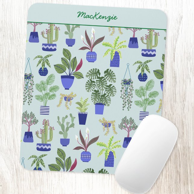 Personalisierte Pflanze Mousepad (Personalized custom name houseplant cactus succulent pattern mouse mat)