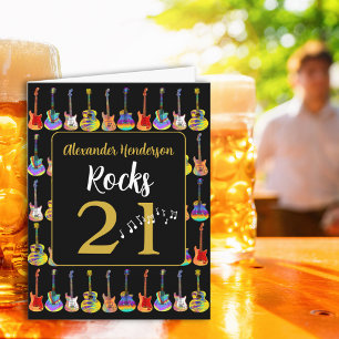 Personalisierte pGuitar 21. Geburtstag Schwarz Gol Karte