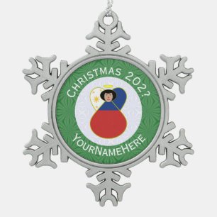 Personalisierte philippinische Engel-Weihnachtsfla Schneeflocken Zinn-Ornament