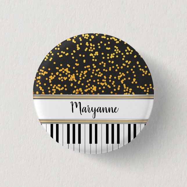 Personalisierte Piano Keys Gold Polka Dots Muster Button (Vorderseite)