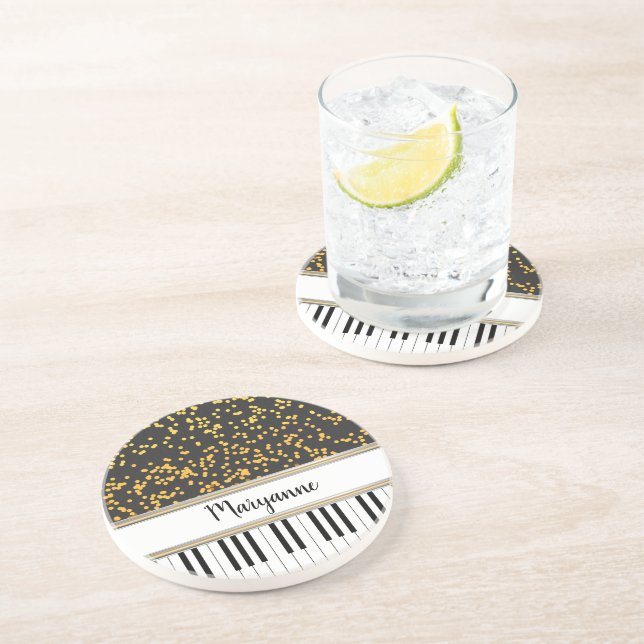Personalisierte Piano Keys Gold Polka Dots Muster Getränkeuntersetzer (Seite)